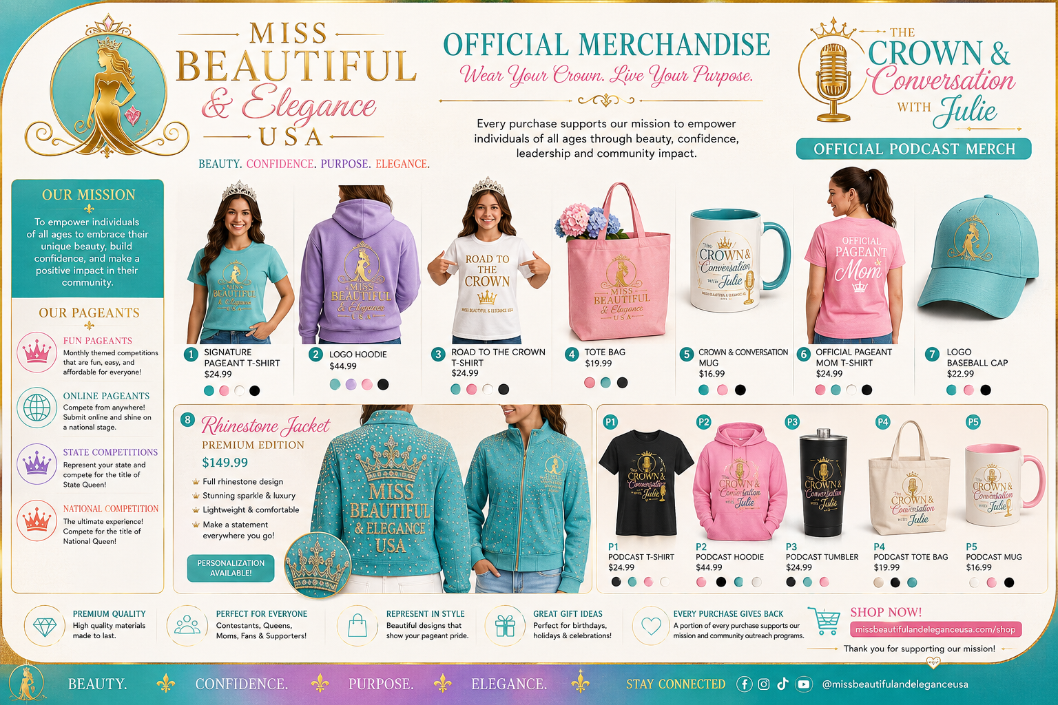 Official Miss Beautiful & Elegance USA merchandise collection
