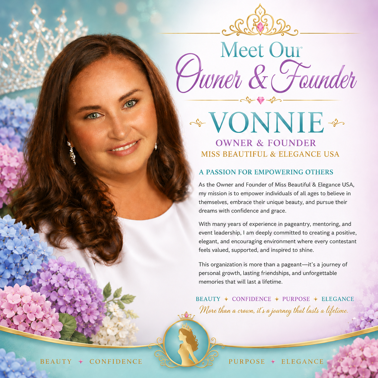 Vonnie, Owner and Founder of Miss Beautiful & Elegance USA